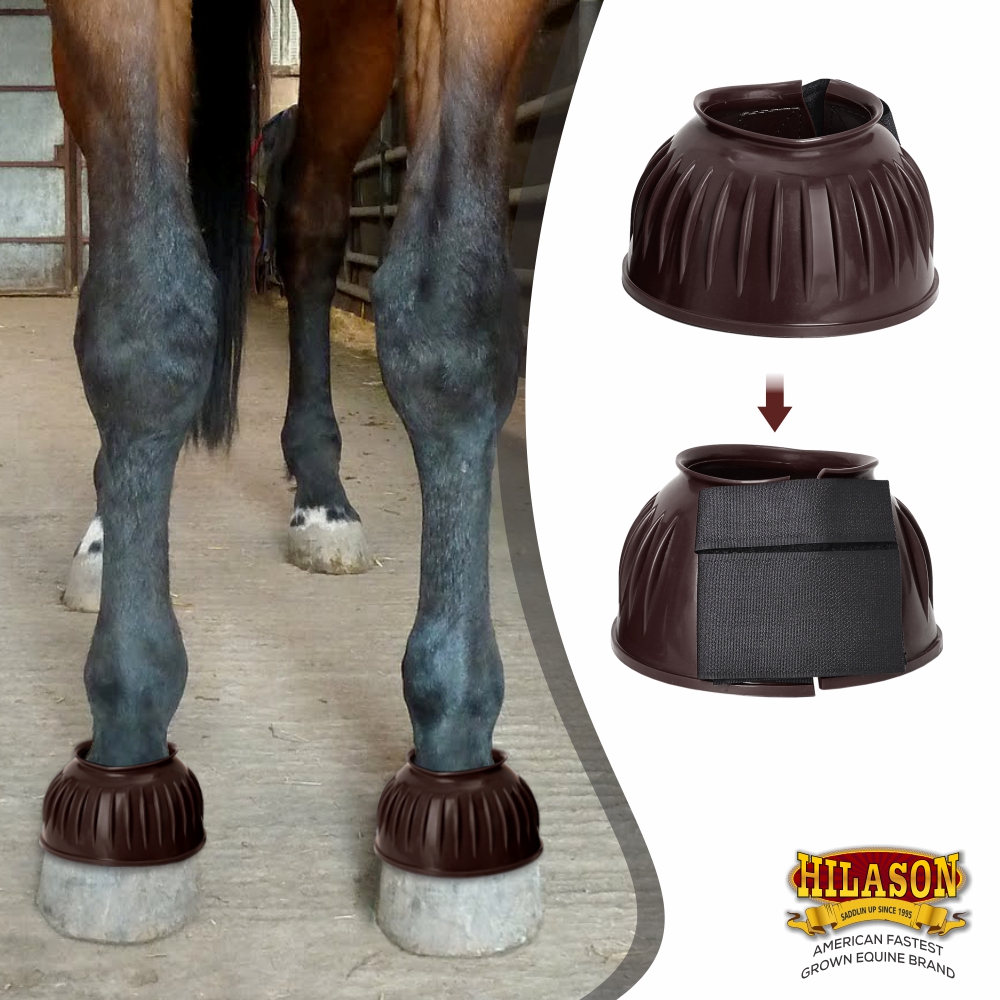BH Hilason Western Horse PVC Ribbed Double Hook & Loop Leg Bell Boots - Picture 15 of 64