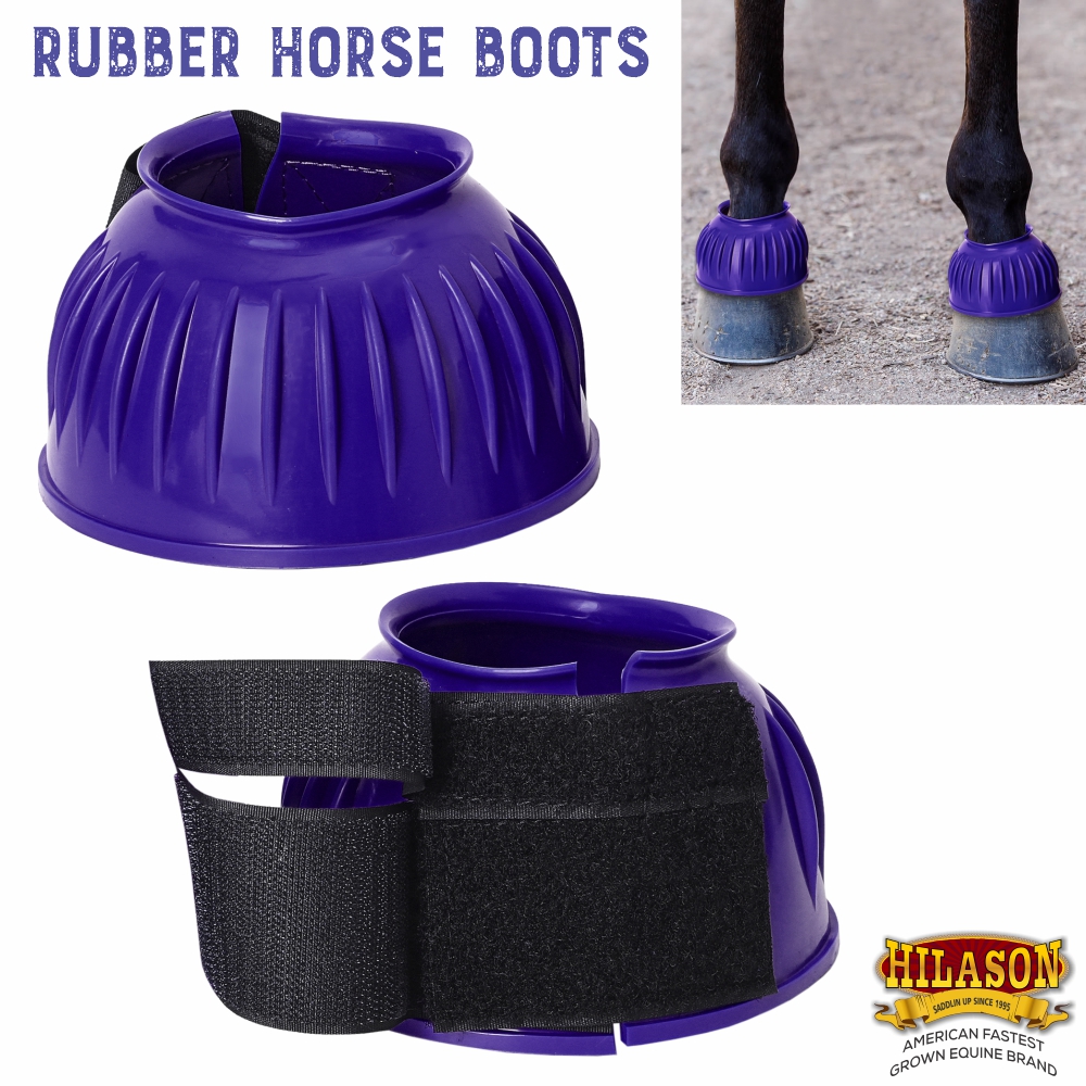 BH Hilason Western Horse PVC Ribbed Double Hook & Loop Leg Bell Boots - Picture 42 of 64