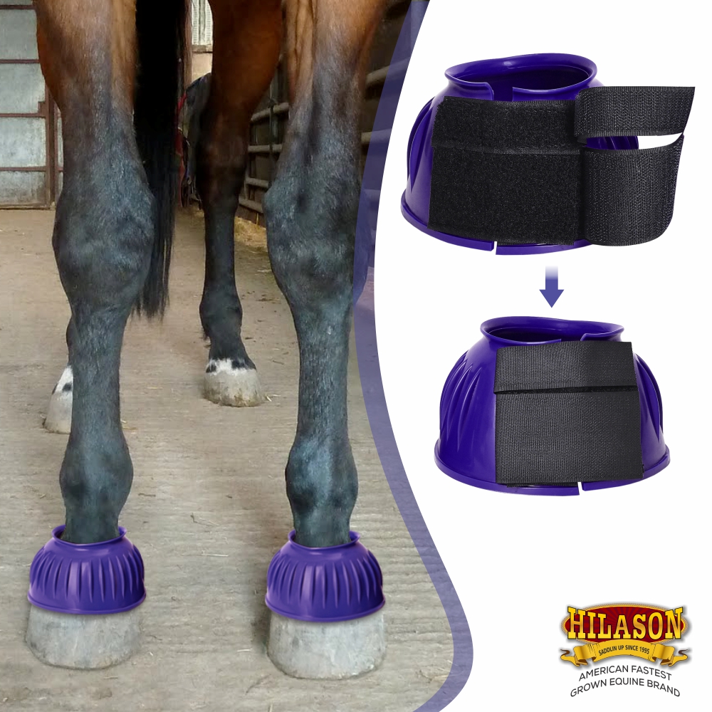 BH Hilason Western Horse PVC Ribbed Double Hook & Loop Leg Bell Boots - Picture 47 of 64