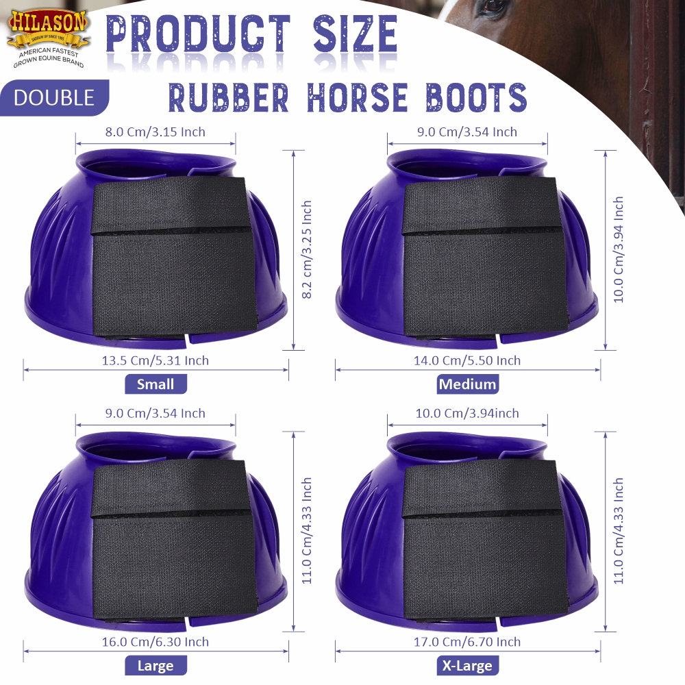 BH Hilason Western Horse PVC Ribbed Double Hook & Loop Leg Bell Boots - Picture 43 of 64