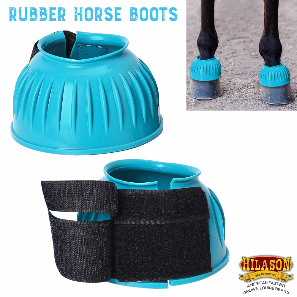 BH Hilason Western Horse PVC Ribbed Double Hook & Loop Leg Bell Boots - Picture 58 of 64