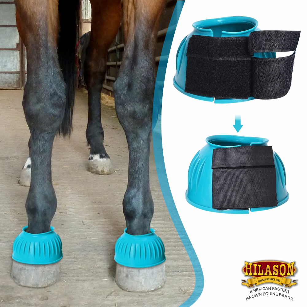 BH Hilason Western Horse PVC Ribbed Double Hook & Loop Leg Bell Boots - Picture 63 of 64
