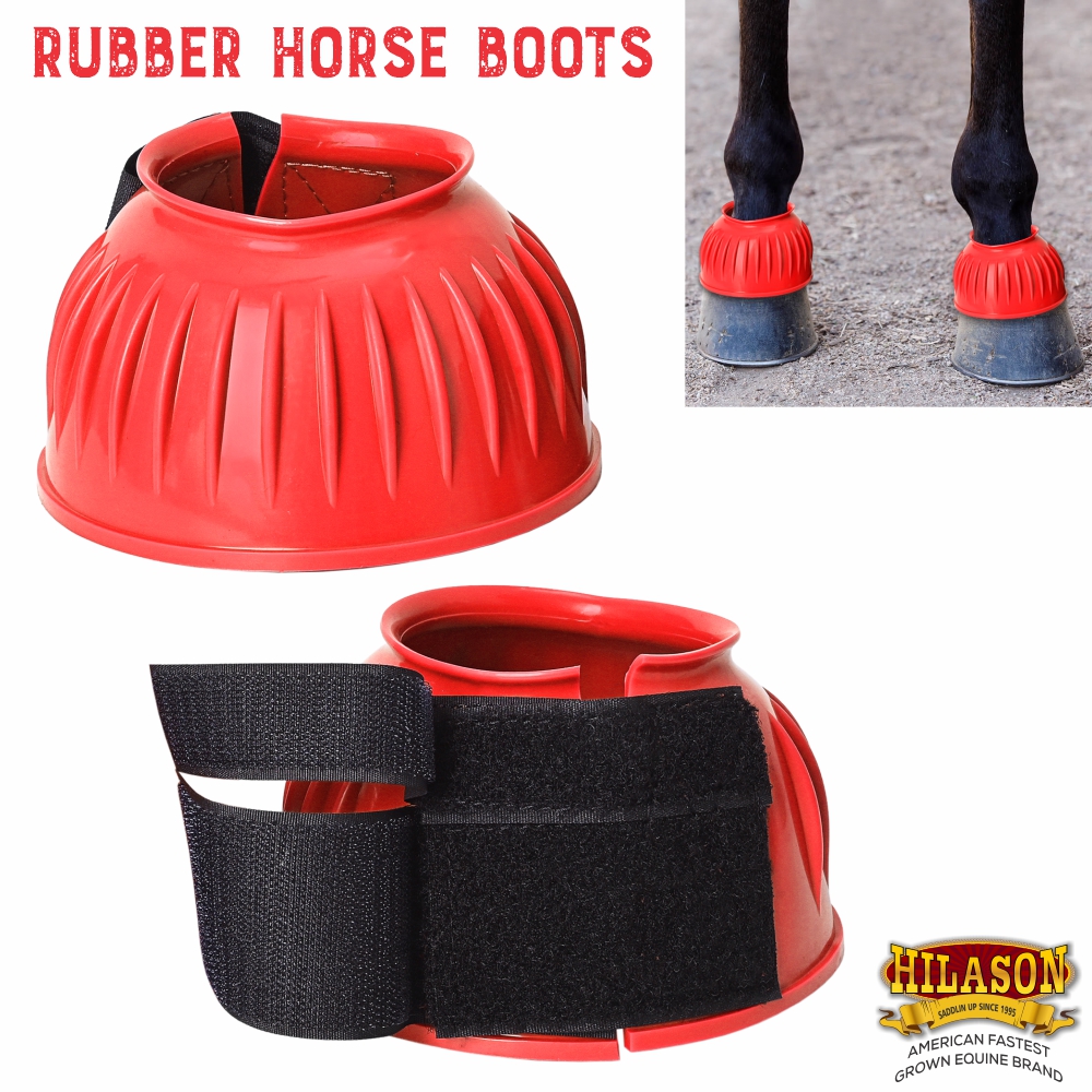 BH Hilason Western Horse PVC Ribbed Double Hook & Loop Leg Bell Boots - Picture 50 of 64