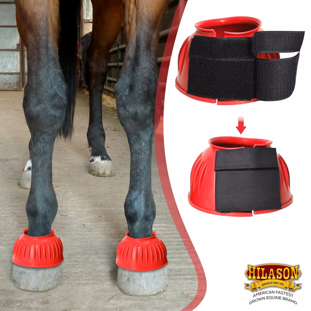 BH Hilason Western Horse PVC Ribbed Double Hook & Loop Leg Bell Boots - Picture 55 of 64