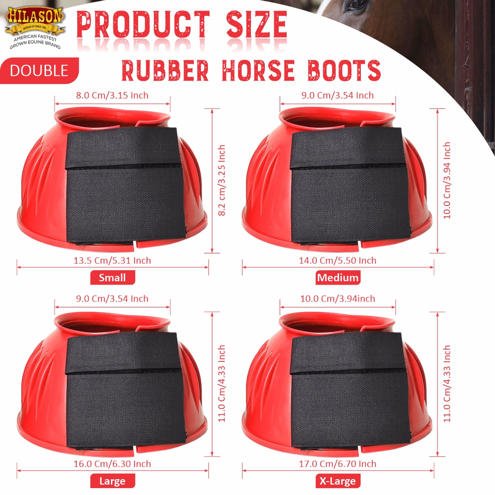 BH Hilason Western Horse PVC Ribbed Double Hook & Loop Leg Bell Boots - Picture 51 of 64