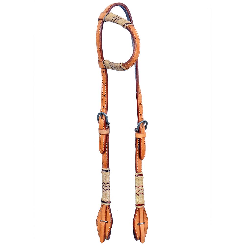 BE Bar H Equine Western Horse Genuine Leather Raw Hide One Ear Headstall Dark - Picture 2 of 2