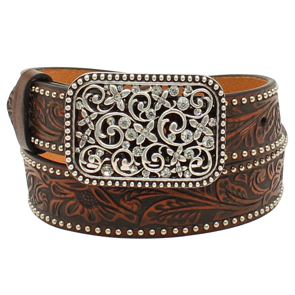 Fillagree Floral Leather Belt Brown 