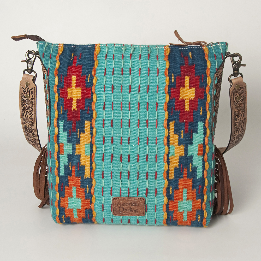 AD American Darling Messenger Bag Saddle Blanket Fabric Genuine Leather Western - Picture 157 of 188