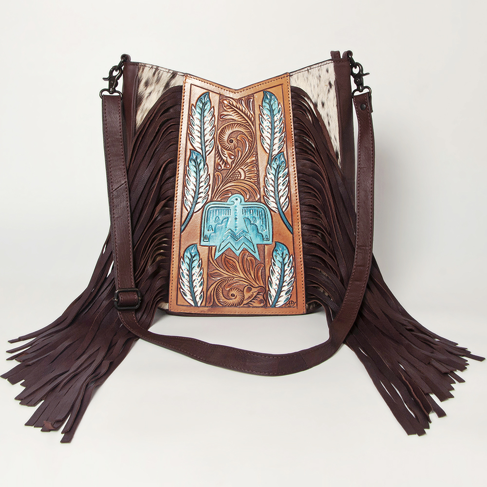 AD American Darling Large Crossbody Hand Tooled Hair On Genuine Leather Women - Picture 47 of 50