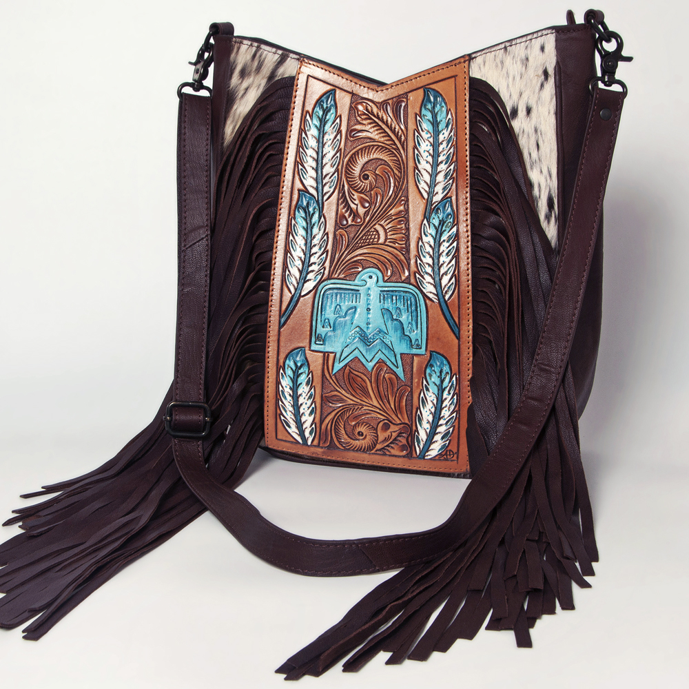 AD American Darling Large Crossbody Hand Tooled Hair On Genuine Leather Women - Picture 46 of 50