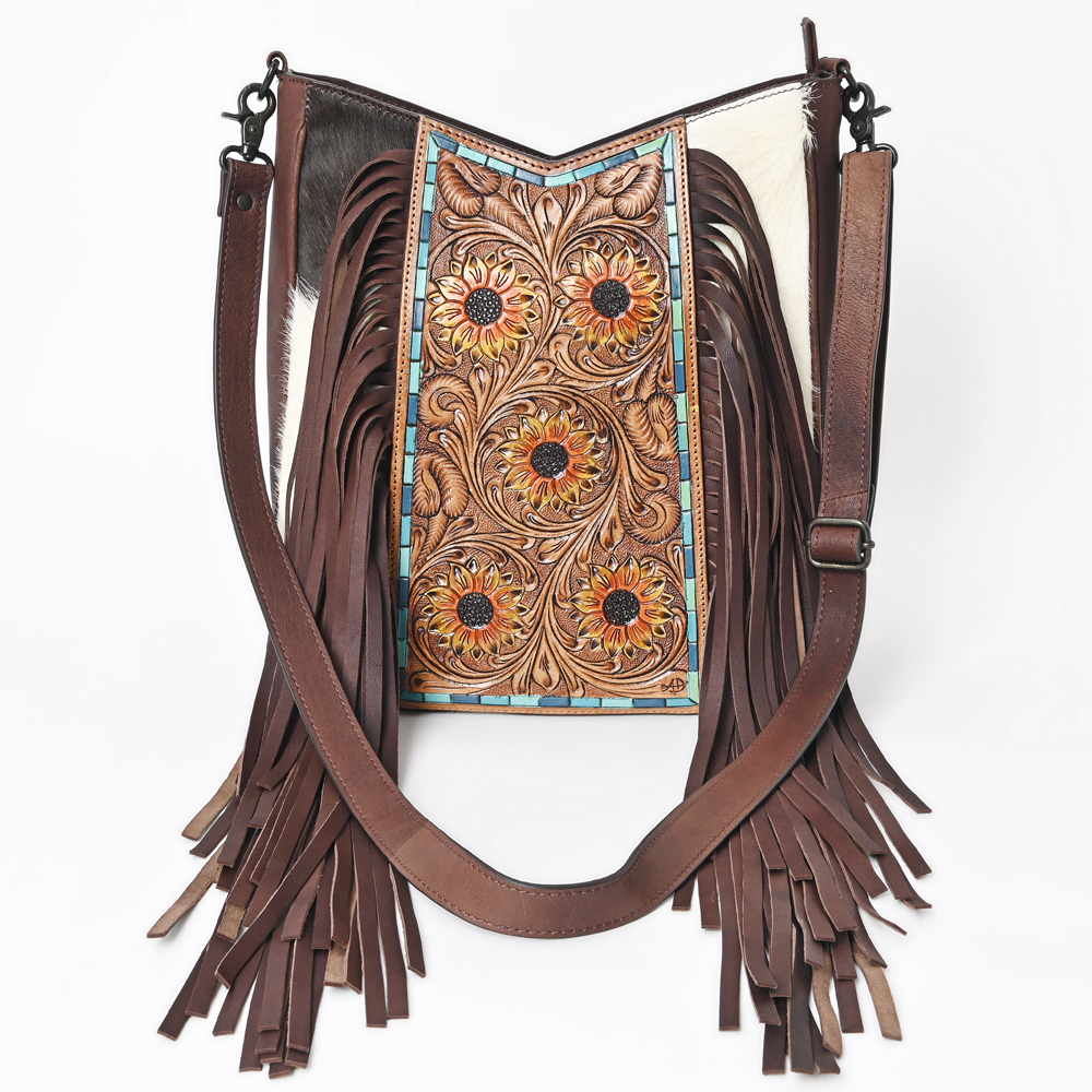 AD American Darling Large Crossbody Hand Tooled Hair On Genuine Leather Women - Picture 29 of 50