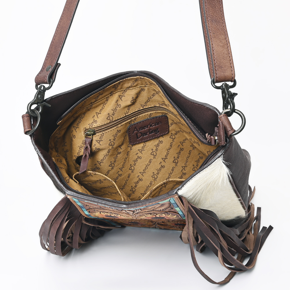 AD American Darling Large Crossbody Hand Tooled Hair On Genuine Leather Women - Picture 32 of 50
