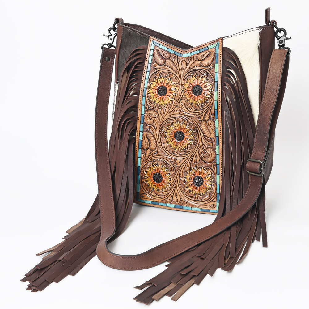 AD American Darling Large Crossbody Hand Tooled Hair On Genuine Leather Women - Picture 28 of 50