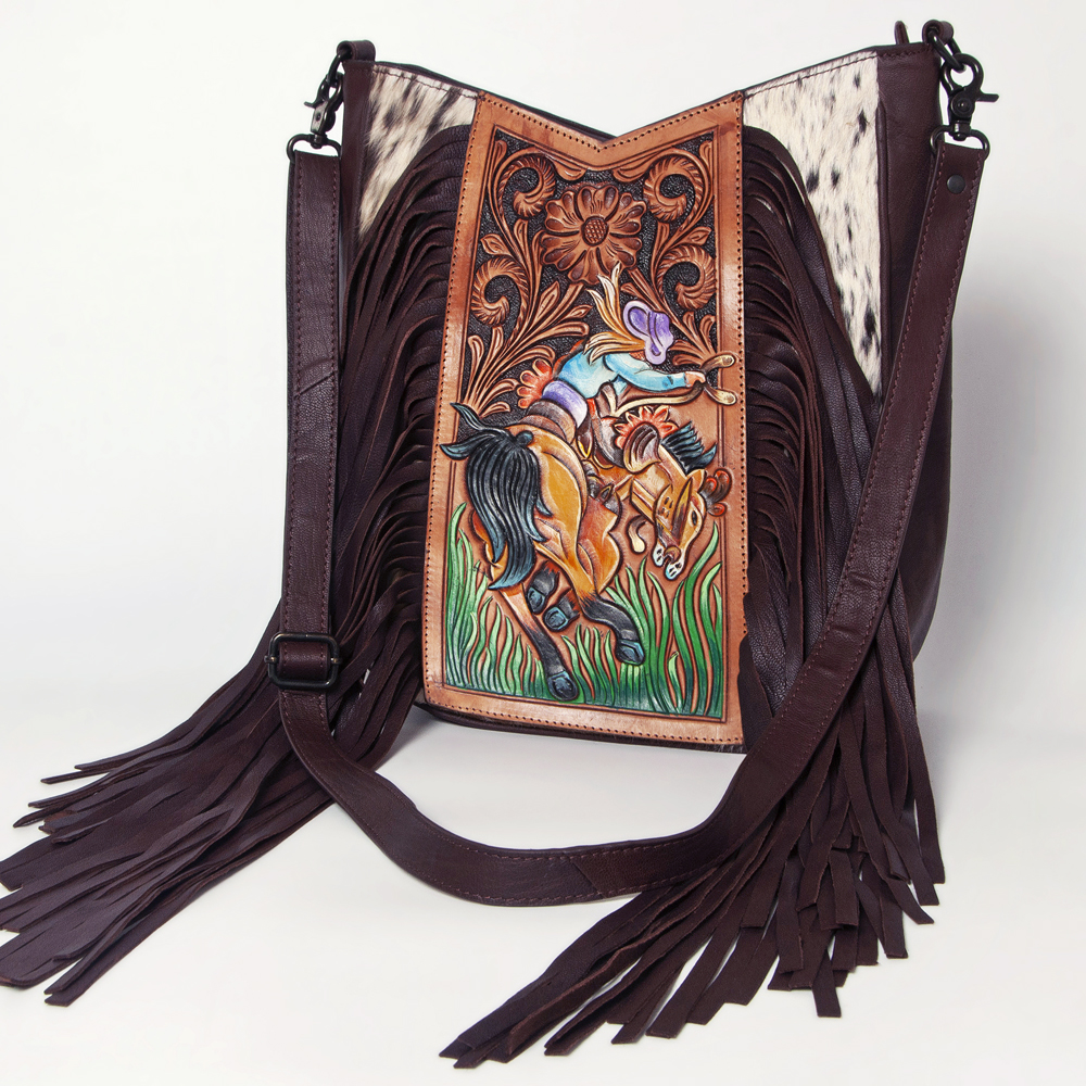 AD American Darling Large Crossbody Hand Tooled Hair On Genuine Leather Women - Picture 23 of 50