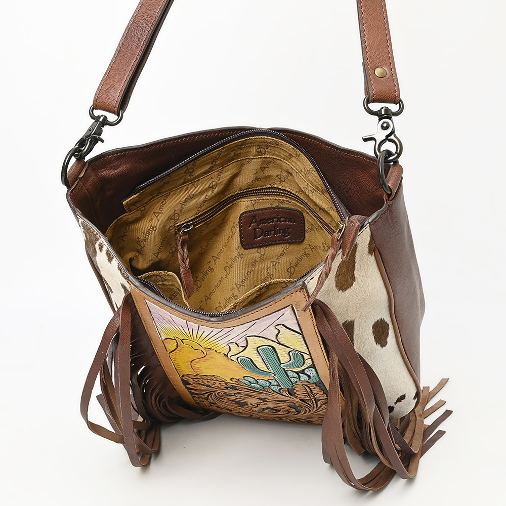 AD American Darling Large Crossbody Hand Tooled Hair On Genuine Leather Women - Picture 44 of 50