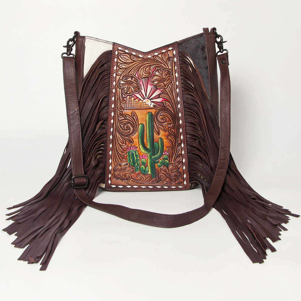 AD American Darling Large Crossbody Hand Tooled Hair On Genuine Leather Women - Picture 19 of 50