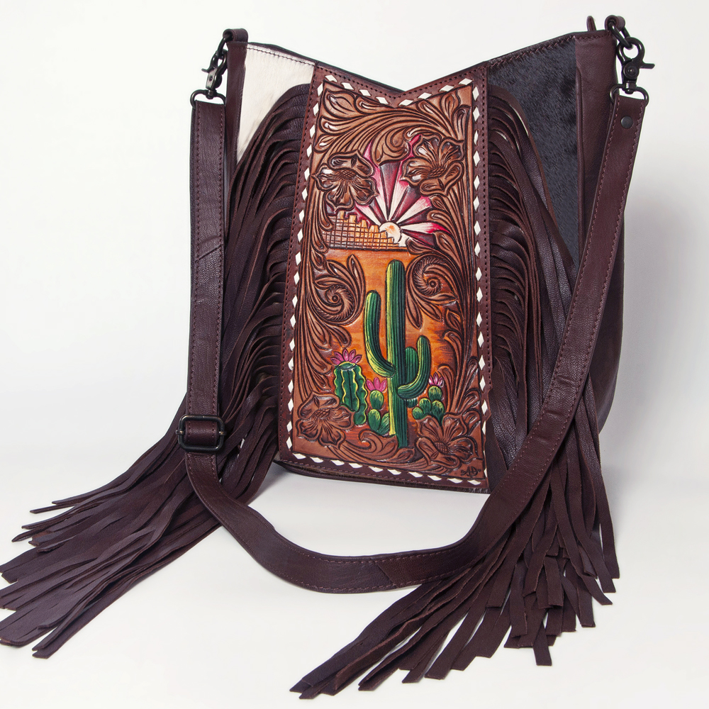 AD American Darling Large Crossbody Hand Tooled Hair On Genuine Leather Women - Picture 18 of 50