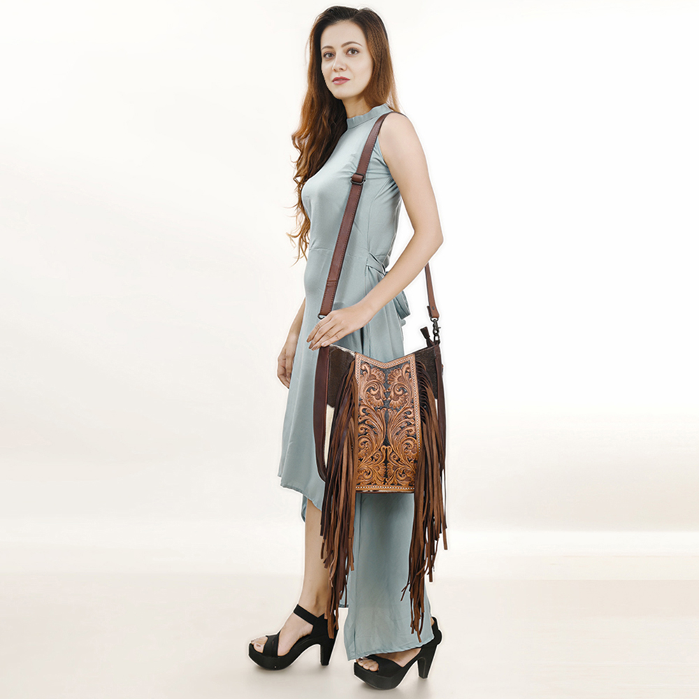 AD American Darling Large Crossbody Hand Tooled Hair On Genuine Leather Women - Picture 11 of 50