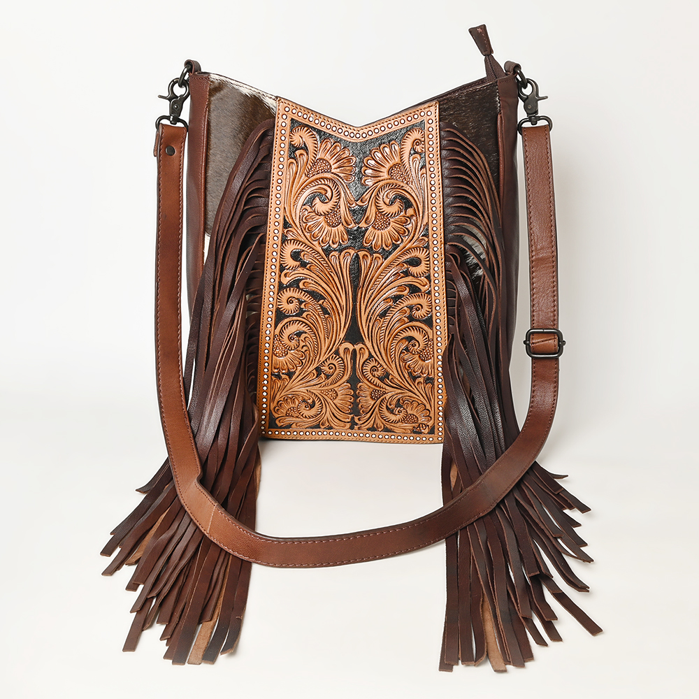 AD American Darling Large Crossbody Hand Tooled Hair On Genuine Leather Women - Picture 13 of 50