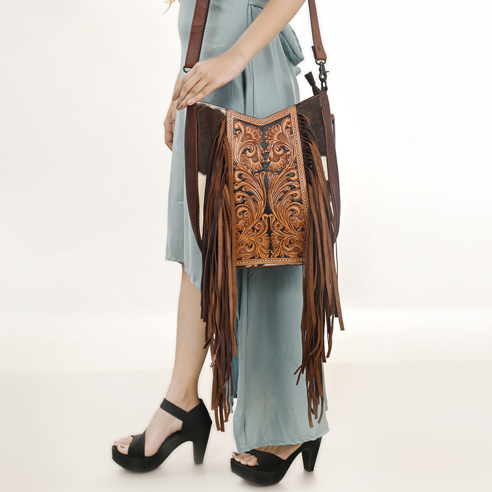 AD American Darling Large Crossbody Hand Tooled Hair On Genuine Leather Women - Picture 17 of 50