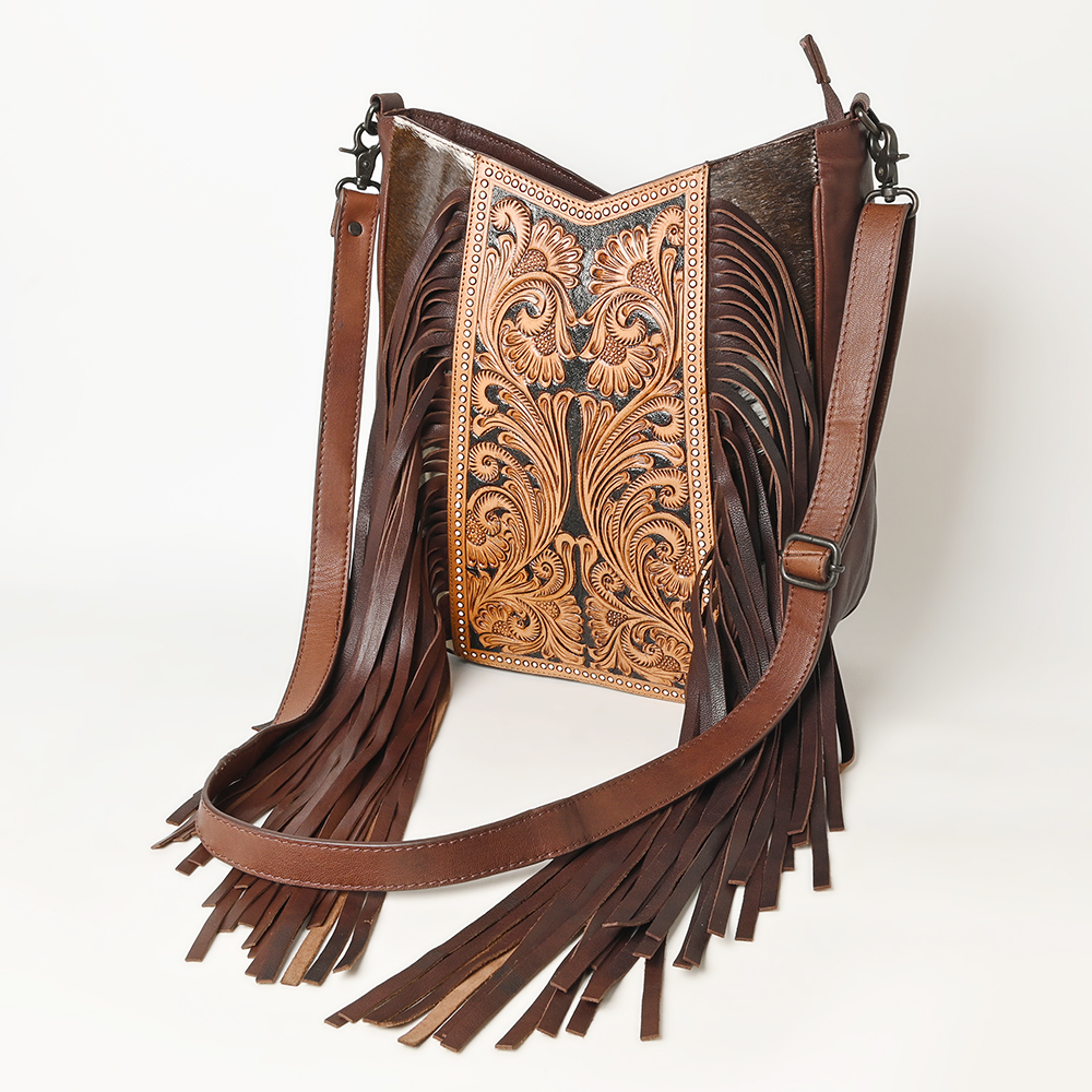 AD American Darling Large Crossbody Hand Tooled Hair On Genuine Leather Women - Picture 10 of 50