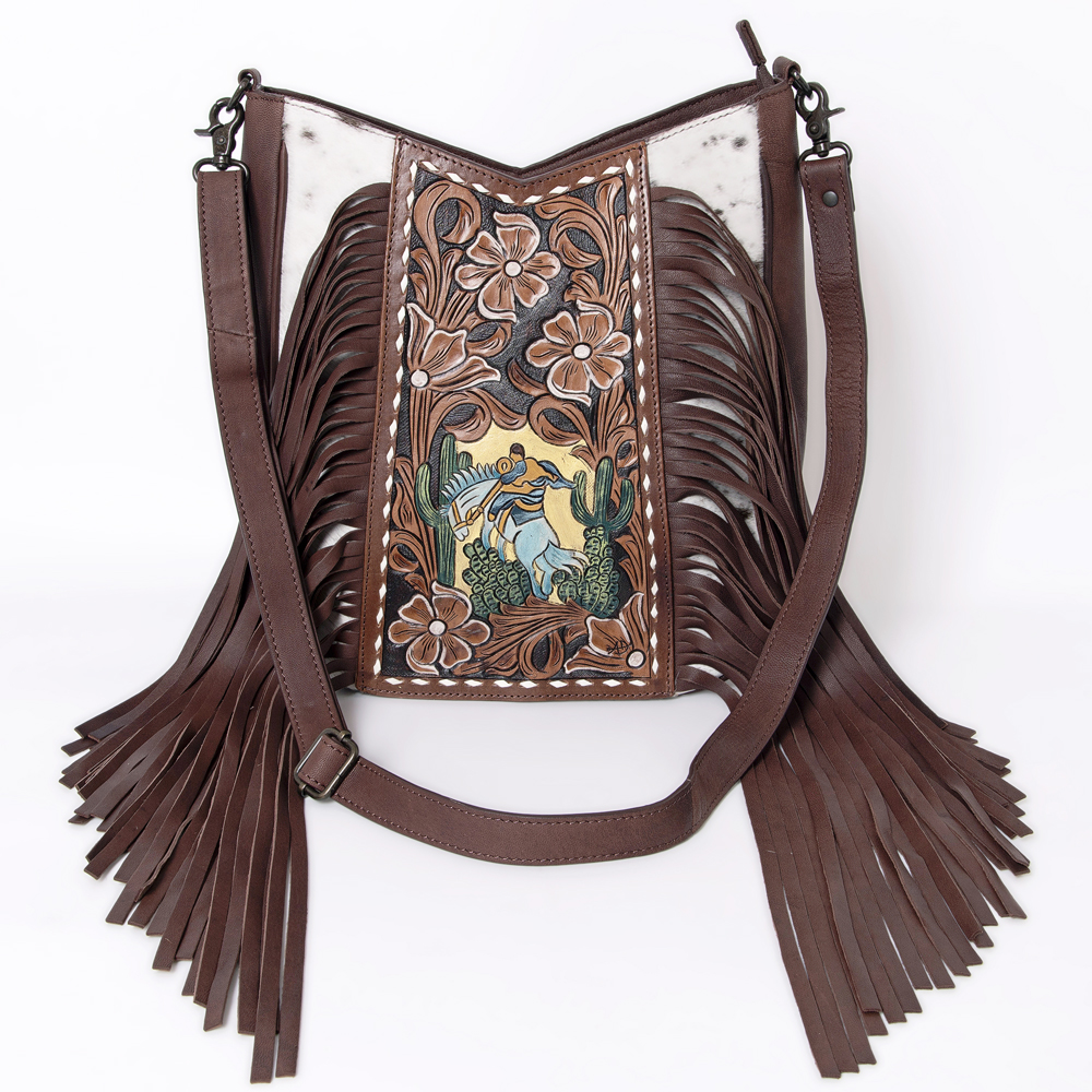 AD American Darling Large Crossbody Hand Tooled Hair On Genuine Leather Women - Picture 7 of 50
