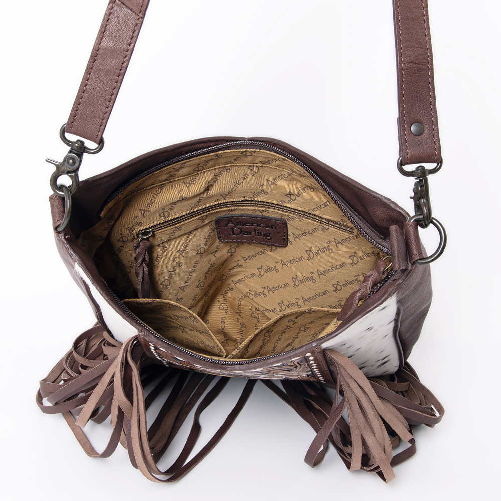 AD American Darling Large Crossbody Hand Tooled Hair On Genuine Leather Women - Picture 9 of 50