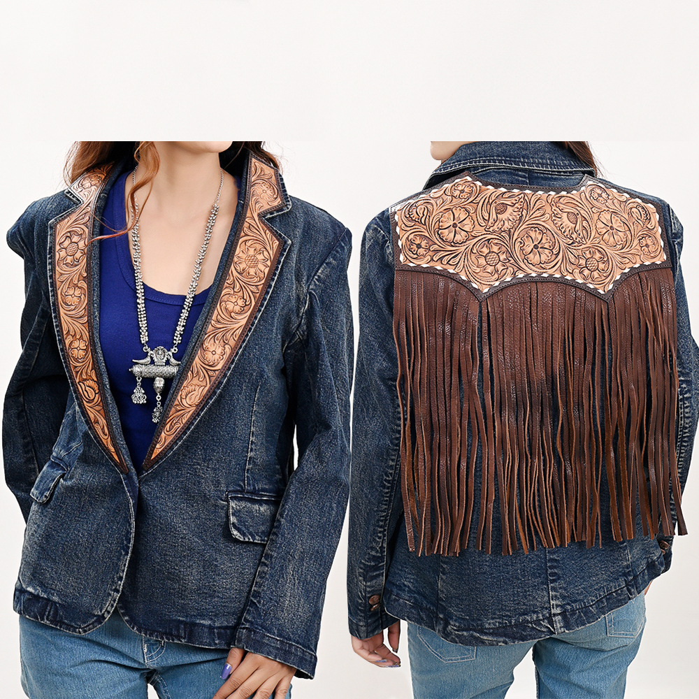 Pre-owned Darling Ad Adbz044 Genuine Leather Hand Tooled Hand Carved Women 100% Cotton Denim In Not Available