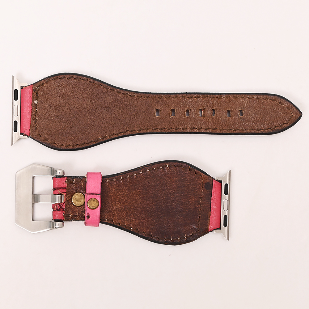 American‎ Darling Red Hand Tooled Floral Leather Apple Watch Band 42 44 45mm AD American Darling Floral Hand Tooled I watch Men Women  main image 4