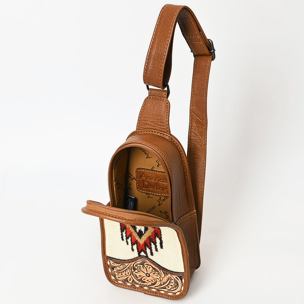 Borsa da donna AD American Darling Sling a mano in lana riciclata vera pelle - Foto 29 di 34