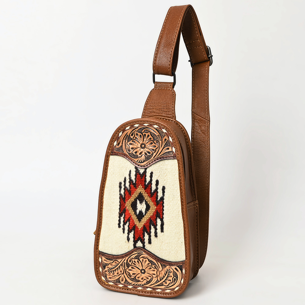 Borsa da donna AD American Darling Sling a mano in lana riciclata vera pelle - Foto 25 di 34