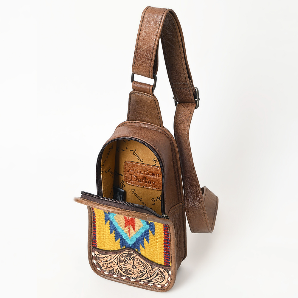 Borsa da donna AD American Darling Sling a mano in lana riciclata vera pelle - Foto 34 di 34