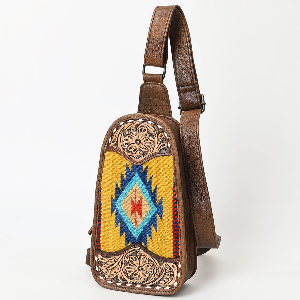 Borsa da donna AD American Darling Sling a mano in lana riciclata vera pelle - Foto 30 di 34