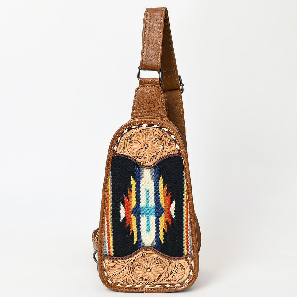 Borsa da donna AD American Darling Sling a mano in lana riciclata vera pelle - Foto 8 di 34