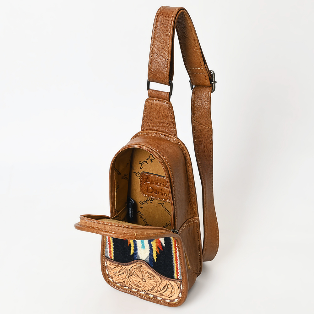 Borsa da donna AD American Darling Sling a mano in lana riciclata vera pelle - Foto 11 di 34