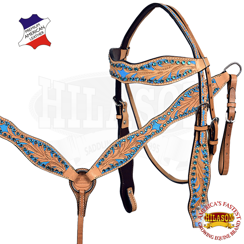 Leather Headstall And Breast Collar Set - Perfect For Western Riding Full Size / Pink