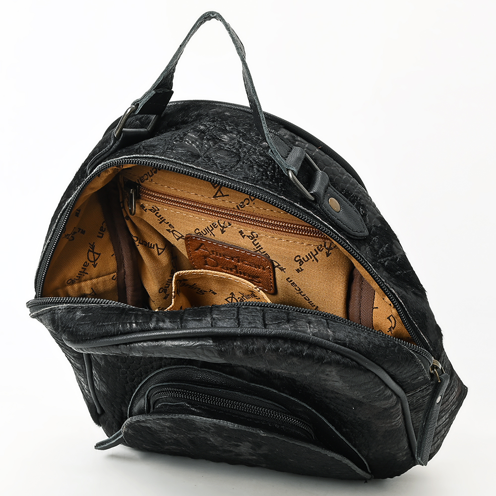 American Darling Cowhide & Croc-Embossed Mini Backpack in Cream and Brown Genuine Cowhide and Embossed Leather Compact Backpack  main image 4