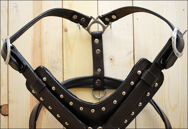 C-00-L Large Leather Dog Harness Brown Genuine With Leash Hilason 