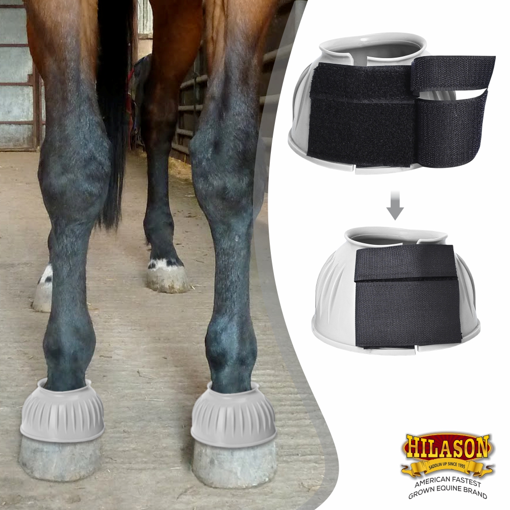 BH Hilason Western Horse PVC Ribbed Double Hook & Loop Leg Bell Boots - Picture 23 of 64