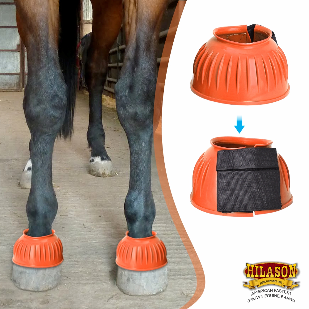 BH Hilason Western Horse PVC Ribbed Double Hook & Loop Leg Bell Boots - Picture 31 of 64