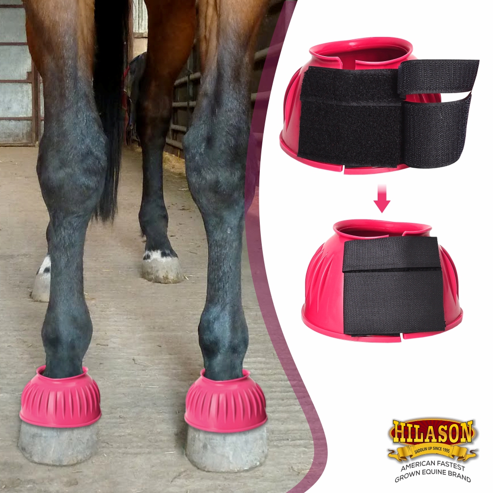 BH Hilason Western Horse PVC Ribbed Double Hook & Loop Leg Bell Boots - Picture 39 of 64