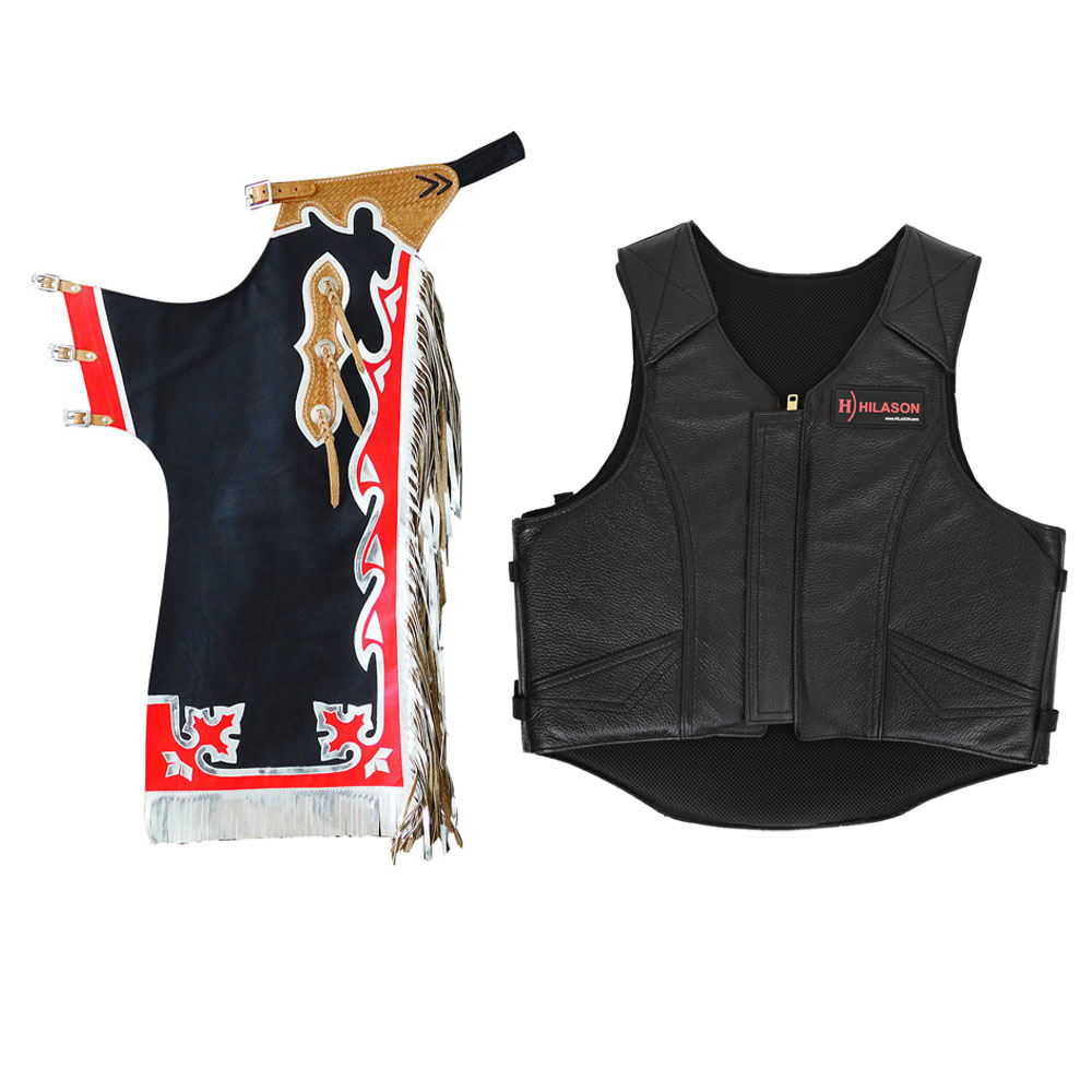 Chaleco protector de cuero de seguridad para montar toros a caballo occidental HS HILASON y rodeo - Imagen 75 de 182