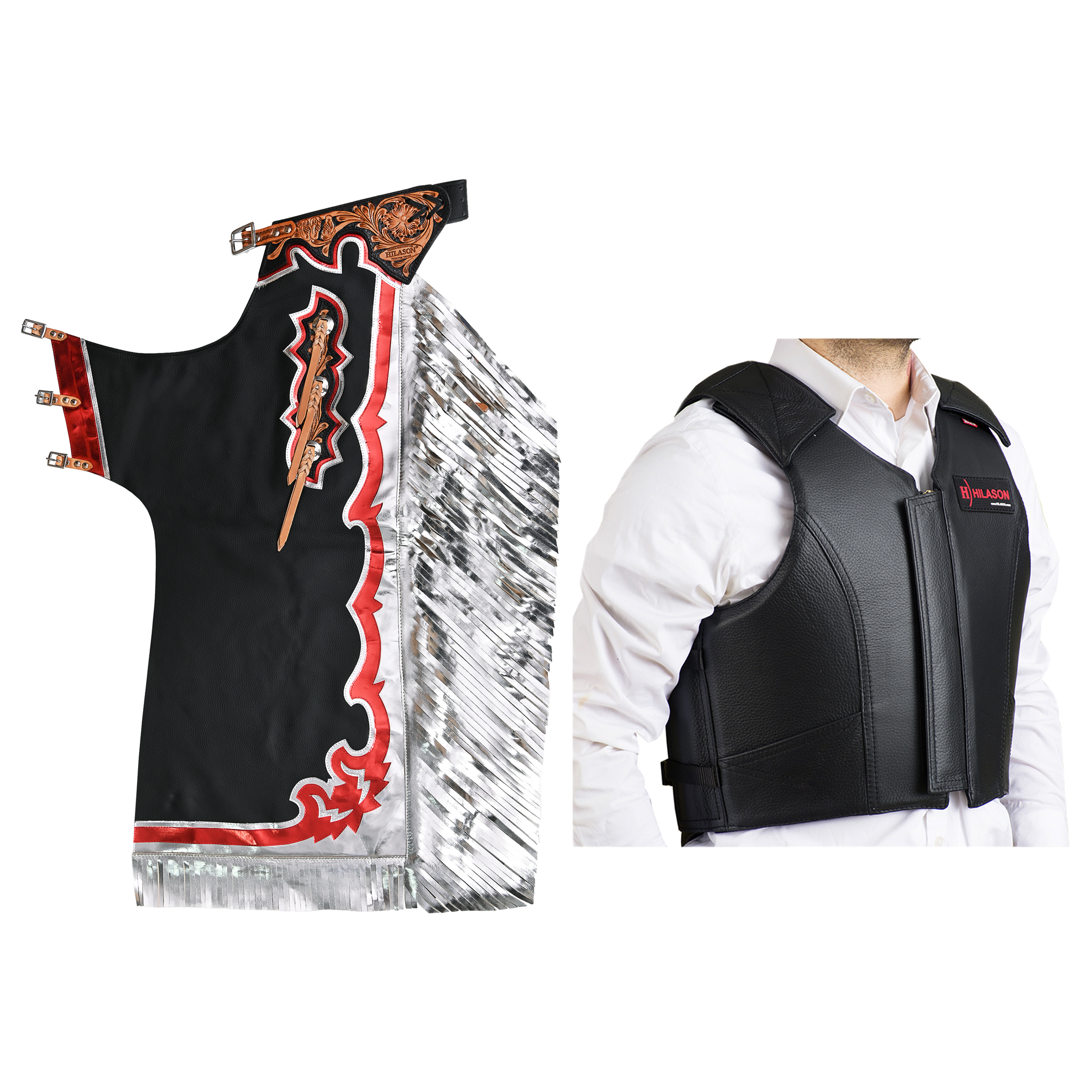 Chaleco protector de cuero de seguridad para montar toros a caballo occidental HS HILASON y rodeo - Imagen 99 de 182