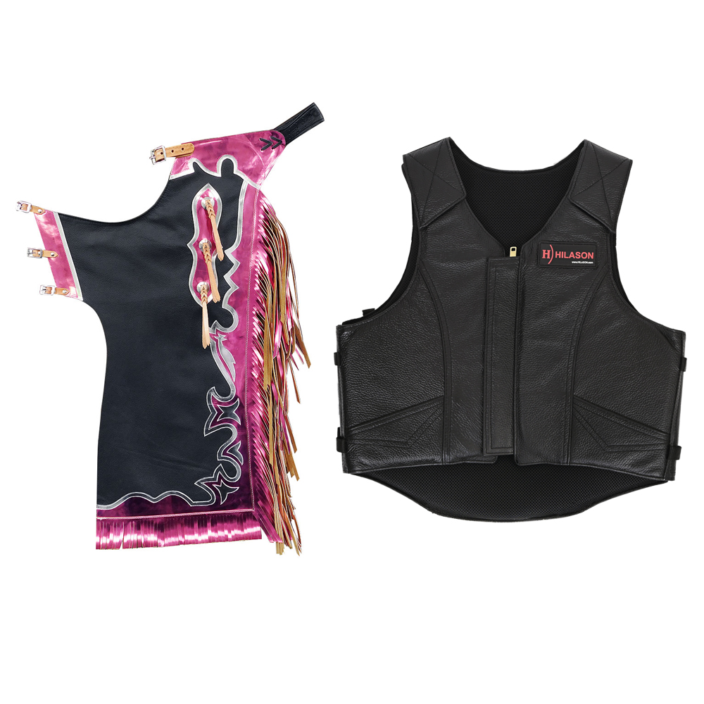 Chaleco protector de cuero de seguridad para montar toros a caballo occidental HS HILASON y rodeo - Imagen 45 de 182