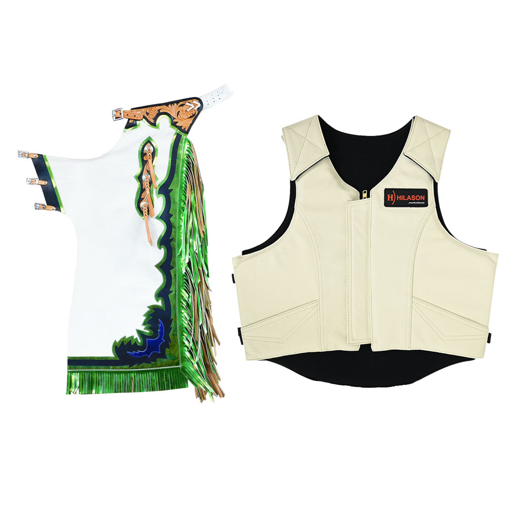 Chaleco protector de cuero de seguridad para montar toros a caballo occidental HS HILASON y rodeo - Imagen 141 de 182