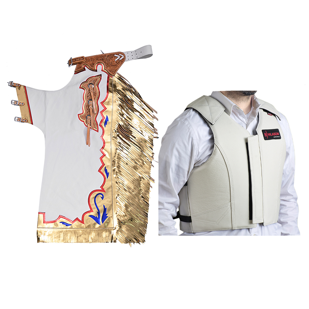 Chaleco protector de cuero de seguridad para montar toros a caballo occidental HS HILASON y rodeo - Imagen 147 de 182