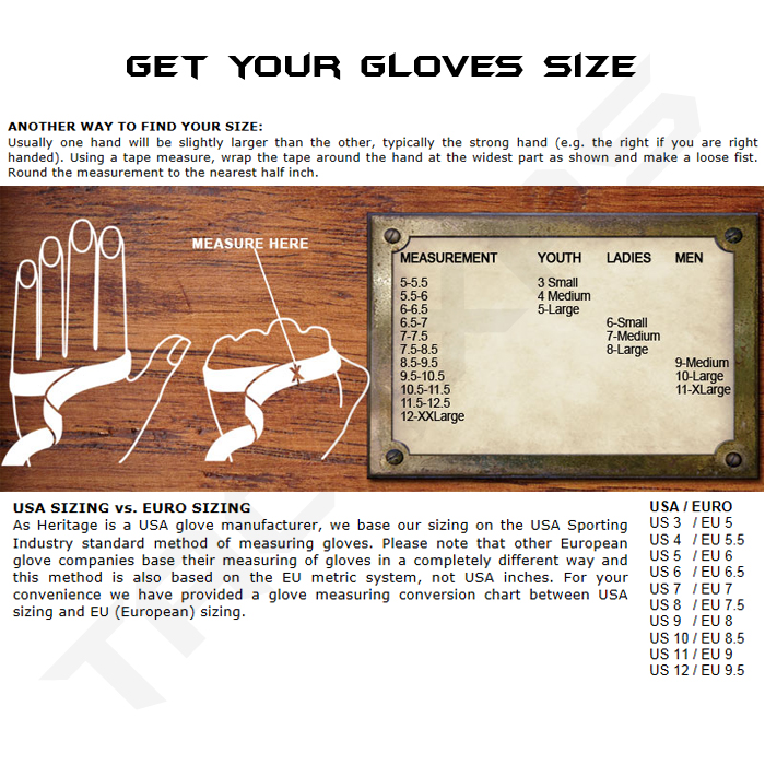 Heritage Riding Gloves Size Chart