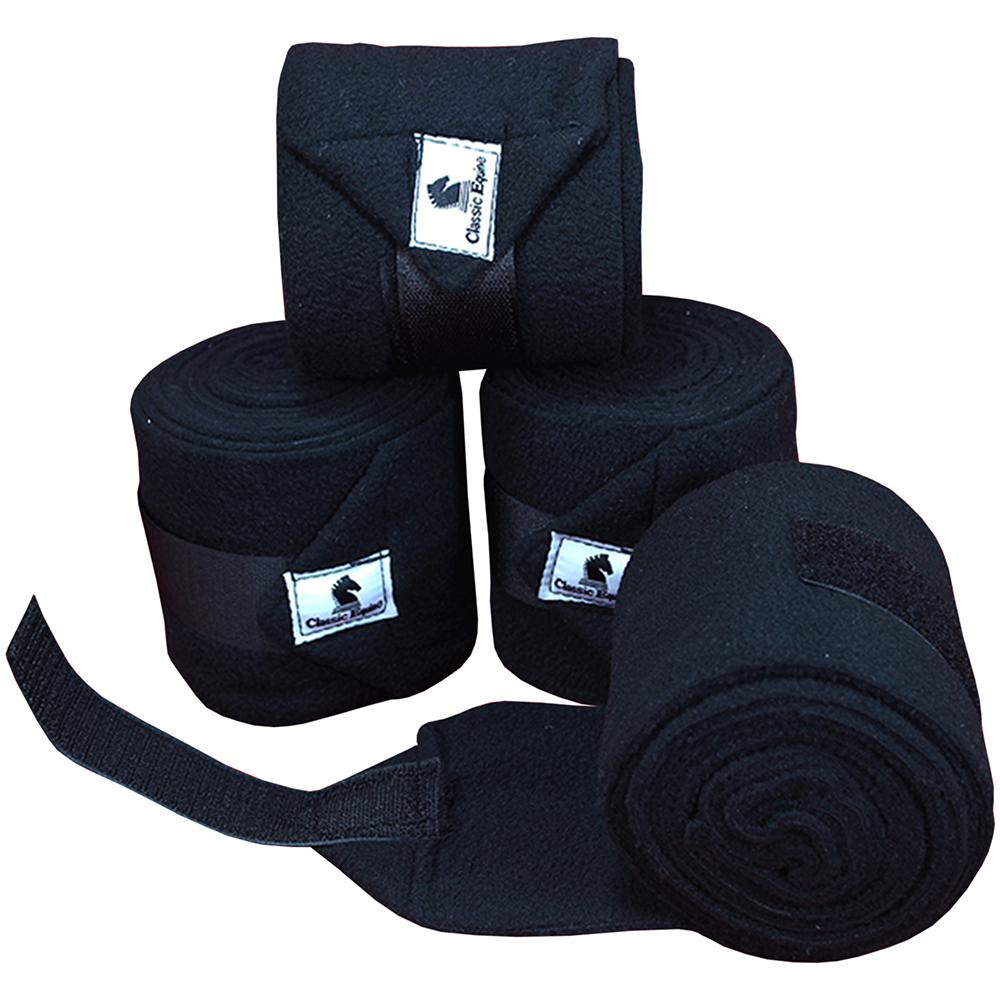 CW4BK Black Classic Equine Tack Horse Polo Leg Wraps Set Of Four