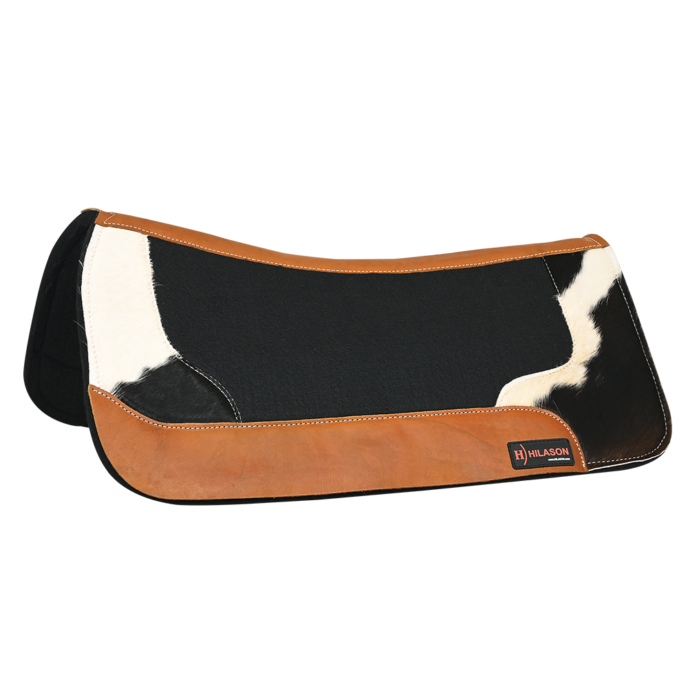 Hilason Western Gel Wool Felt Horse Saddle Pad Cowhide Hair On Leather