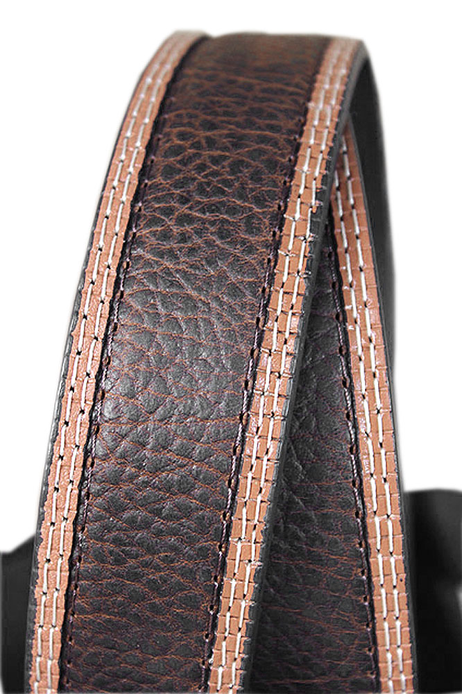 46 INCH WESTERN MEN BLACK BROWN LEATHER FABRIC INSET BELT U-1-46